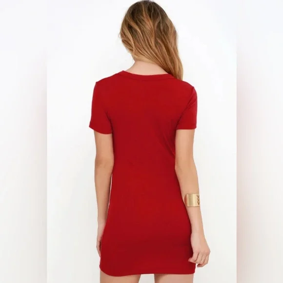 Lulu's Red Short Sleeve Bodycon Mini Dress. Made in USA. - Picture 3 of 6